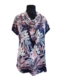 Bluzka z lejącym dekoltem typu woda - liście paproci